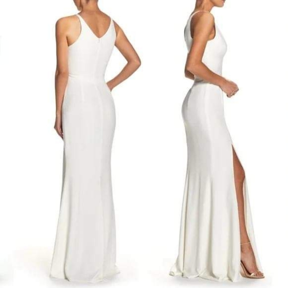 Dress The Population Iris Crepe Slit Gown Off Whiteโ XS NWOT